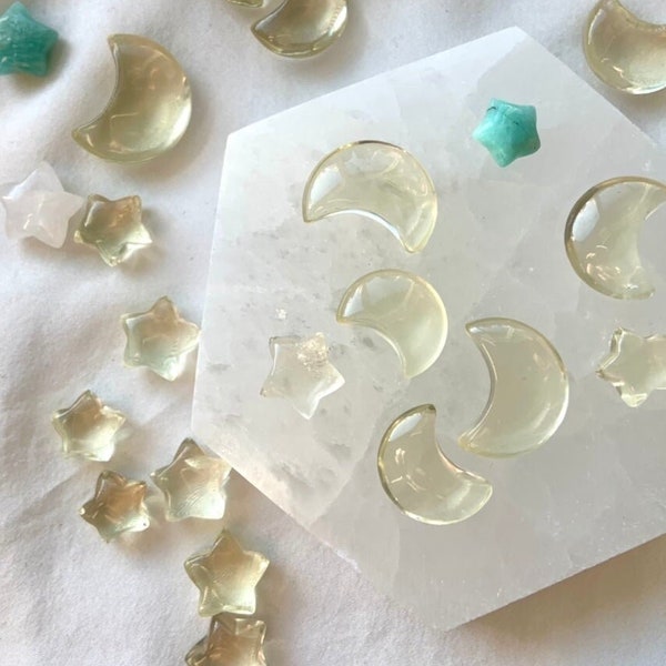 Mini Citrine Moon + Citrine Stars, Crystal Moons + Crystal Stars, Crystals for Grids