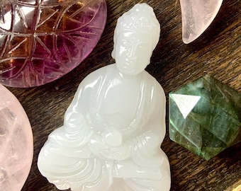 White Jade Quan Yin, Crystal Goddess Figurine, Hanbai Jade, Goddess Carving