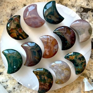 Ocean Jasper Moon Shaped Crystal Mini Crystal Crescent Moon Phase Stone Root Chakra Healing Crystal for Gridding Crystal Lover Gift