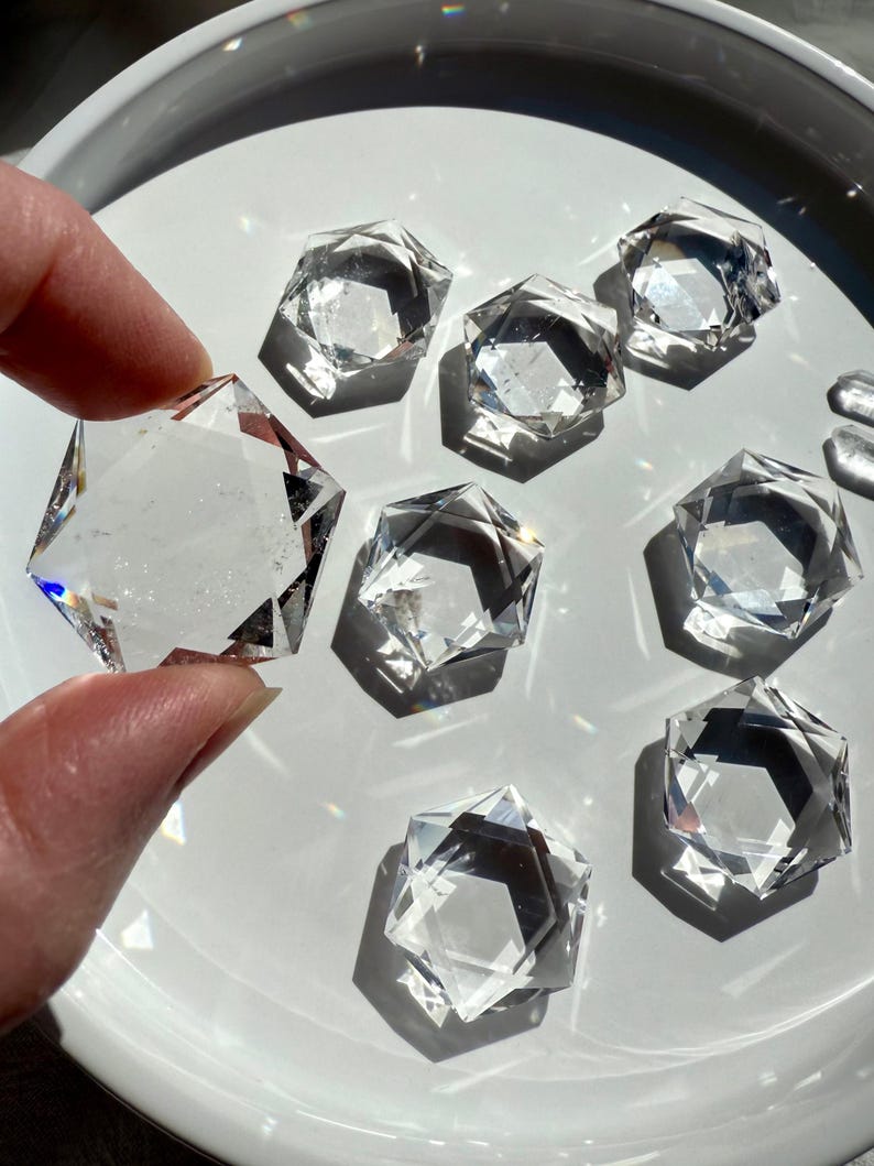 Crystal Hexagon Faceted Clear Quartz Crystal Gem Sacred Geometry Crystal Star of David Metaphysical Crystal Collector Gift for Men