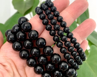 Black Tourmaline Bracelet – Crystal Bracelet for Grounding, Protection & Root Chakra Healing
