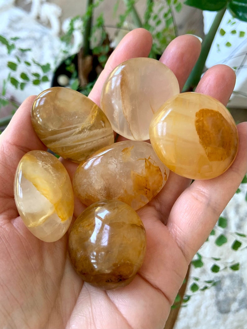 Small Golden Healer Palm stone, Golden Healer Quartz Palmstone, Meditation Stone, Pocket Crystal, Solar Plexus Healing