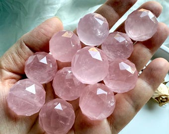 Mini Rose Quartz Sphere – Faceted Crystal Ball, Heart Chakra Healing Stone for Love