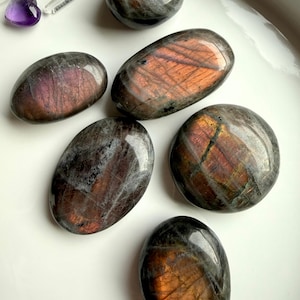 Sunset Orange Labradorite palm stones for Third Eye and Sacral Chakra