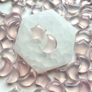 Rose Quartz Moons & Star Carvings — Mini Crystals for Love and Emotional Healing