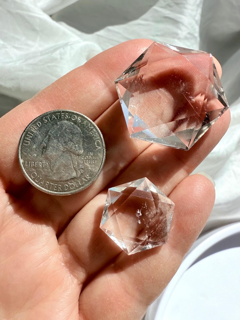 Crystal Hexagon Faceted Clear Quartz Crystal Gem Sacred Geometry Crystal Star of David Metaphysical Crystal Collector Gift for Men