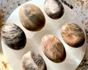 Black Moonstone Palm Stone: Root Chakra Healing Crystal for Intuition