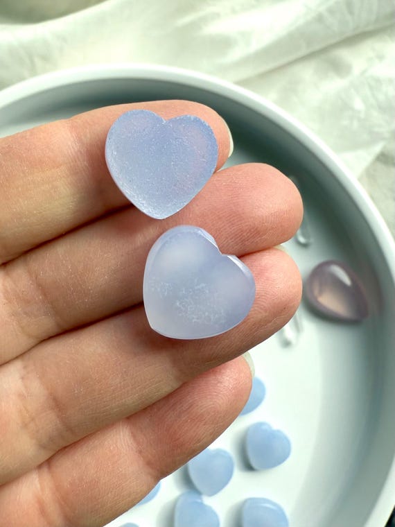 Blue Chalcedony Heart with Druzy, Mini Crystal Heart Cabochon, Throat Chakra Healing Stone
