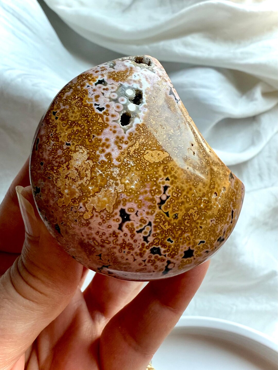 Orbicular Ocean Jasper Moon – Heart Chakra Stone, Emotional Healing ...