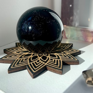 Mandala Sphere Stand, Crystal Display Stand, Wood Sphere Holder, Metaphysical Home Decor, Crystal Collector Gift