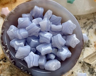 Blue Lace Agate Star Mini Star Carving, Celestial Crystal for Grids, Throat Chakra Healing Stone