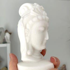 White Jade Quan Yin Statue, Divine Feminine Crystal Goddess Carving, Metaphysical Altar Decor