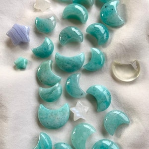 Mini Amazonite Crystal Moon, Crescent Moon shaped crystals, mini crystals, crystals for grids