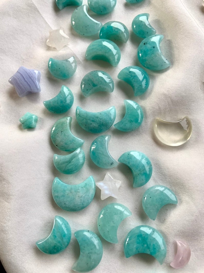 Mini Amazonite Crystal Moon, Crescent Moon shaped crystals, mini crystals, crystals for grids