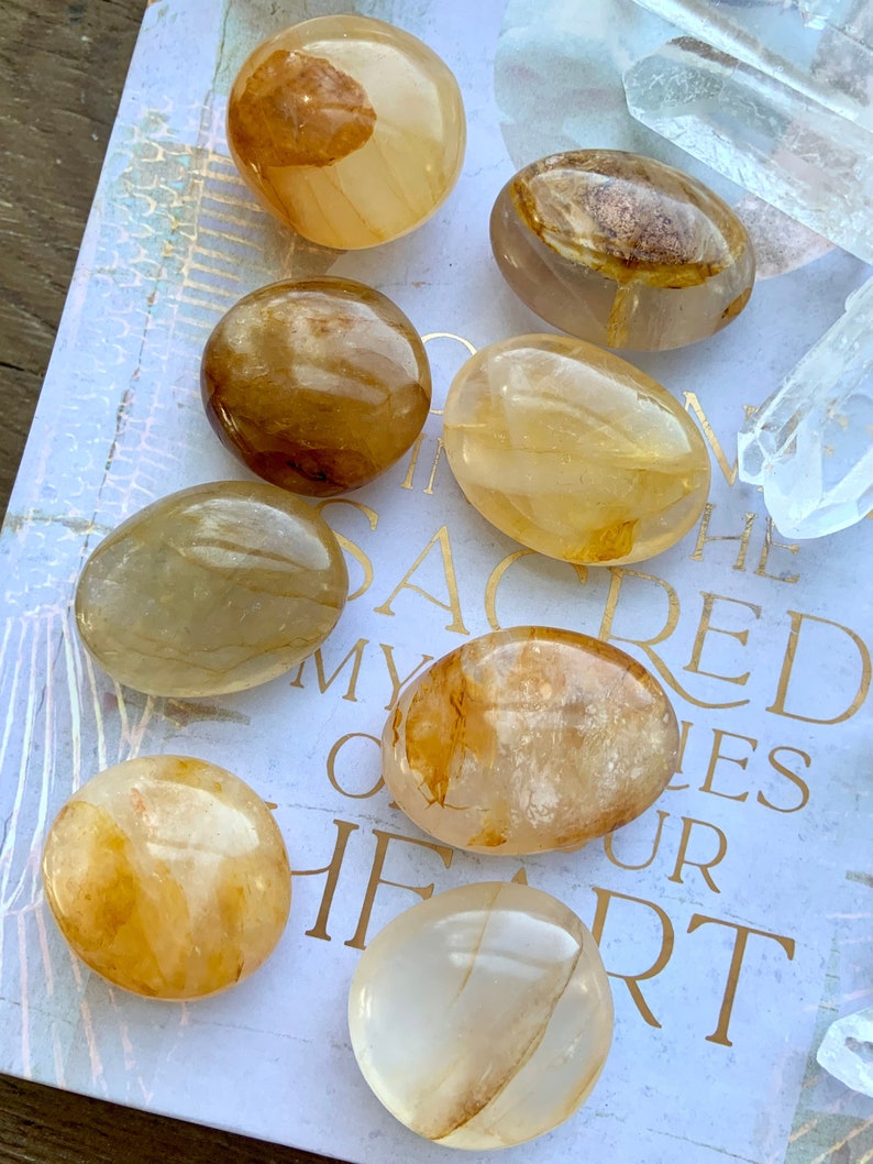 Small Golden Healer Palm stone, Golden Healer Quartz Palmstone, Meditation Stone, Pocket Crystal, Solar Plexus Healing