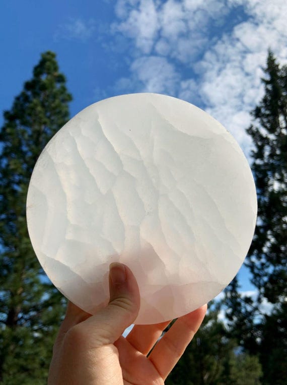Round Selenite Plate for Charging Crystals & Energy Clearing