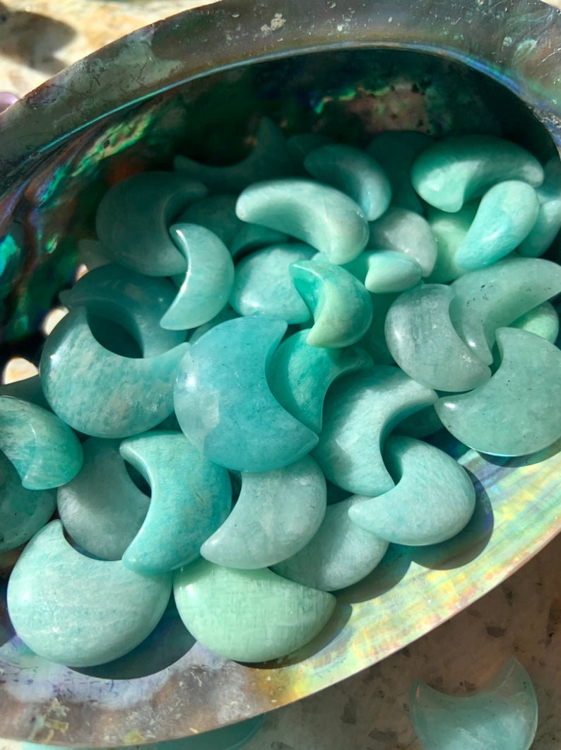 Mini Amazonite Crystal Moon, Crescent Moon shaped crystals, mini crystals, crystals for grids