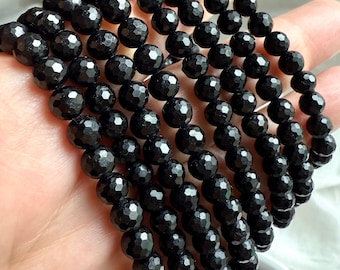Faceted Black Tourmaline Bracelet for Protection, Grounding Crystal Jewelry, Root Chakra Healing Stone