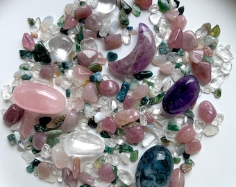 Confeti de cristal Mama Gaia con luna de amatista, conjunto mixto de piedras pulidas, energía femenina divina