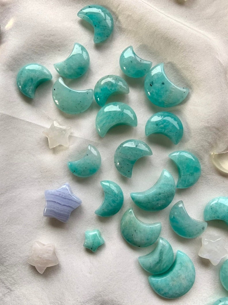 Mini Amazonite Crystal Moon, Crescent Moon shaped crystals, mini crystals, crystals for grids