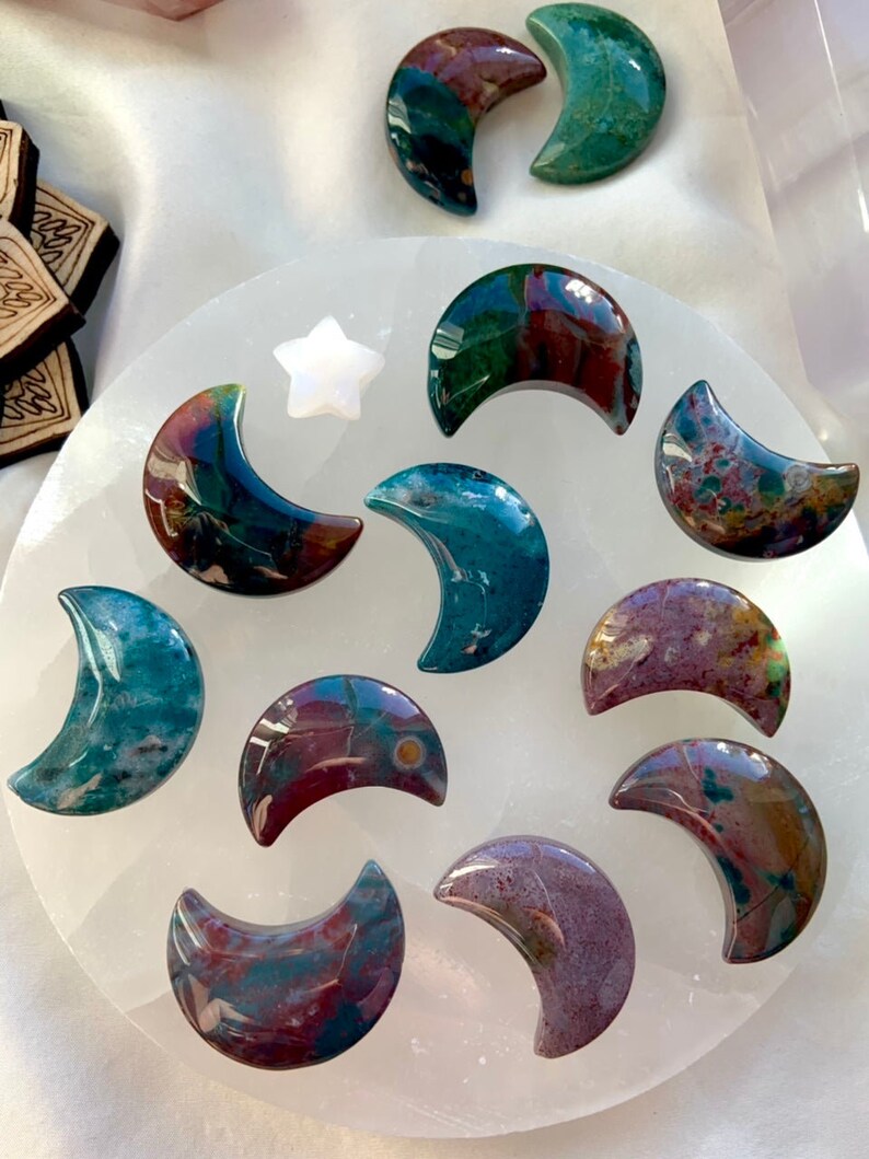 Ocean Jasper Moon, Mini Crystal Carving, Root Chakra Healing Stones for ...