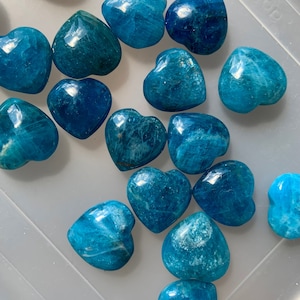 Blue Apatite Crystal Heart Gemstone for Grids, Throat Chakra Healing Crystal Gift for Women