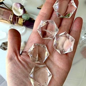 Water Clear Quartz Hexagons shown on my hand