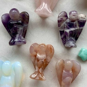 Mini Crystal Angel, Angel Figurine, Pocket Angel, Angel Gifts, Choose Amethyst or Flower Agate