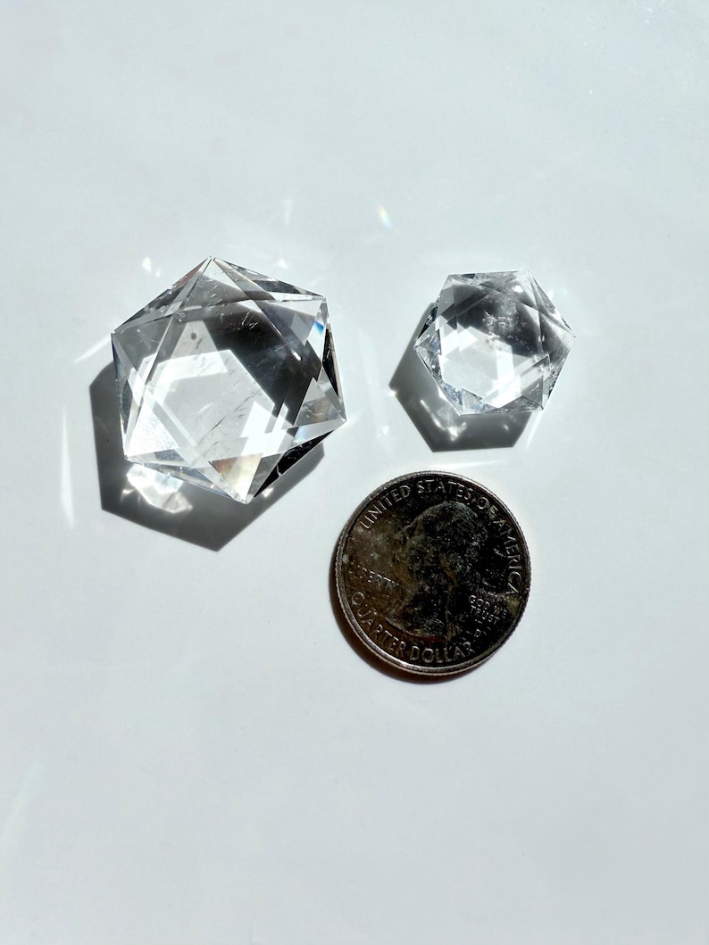 Crystal Hexagon Faceted Clear Quartz Crystal Gem Sacred Geometry Crystal Star of David Metaphysical Crystal Collector Gift for Men