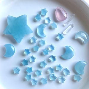 Aquamarine Star Shaped Crystals for Grids Moon and Star Crystal Decor Boho Metaphysical Crystals for Chakra Healing Gifts
