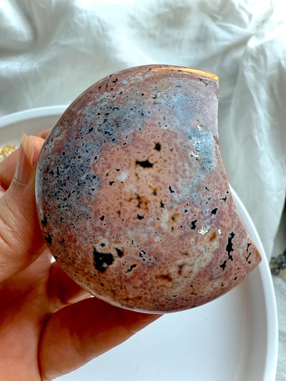 Orbicular Ocean Jasper Moon – Heart Chakra Stone, Emotional Healing Crystal for Meditation