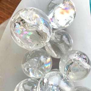 Rainbow Quartz Mini Spheres, Clear Quartz Crystal Sphere for Chakra Healing, Small Crystal Collector Gift for Women