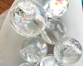 Rainbow Quartz Mini Spheres, Clear Quartz Crystal Ball for Meditation and Crown Chakra Clearing