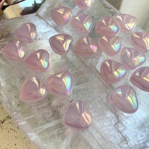 Aura Rose Quartz Mini Heart Carving, Opalescent Pink Crystal for Chakra Healing