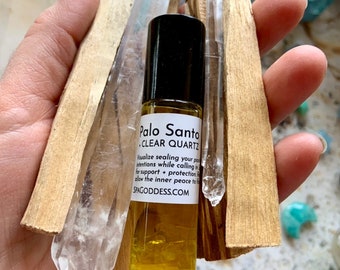 Palo Santo Oil, Palo Santo Perfume, Crystal Infused Essential Oil, Smokeless Smudge Protection Oil, Energetic Protection