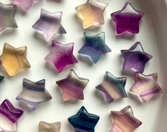 Rainbow Fluorite Crystal Star, Mini Carvings for Grids, Chakra Healing, Pocket Stones