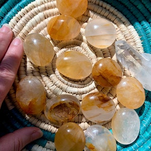 Small Golden Healer Palm stone, Golden Healer Quartz Palmstone, Meditation Stone, Pocket Crystal, Solar Plexus Healing