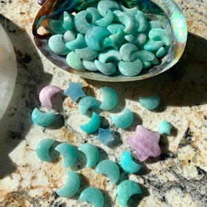 Mini Amazonite Crystal Moon, Crescent Moon shaped crystals, mini crystals, crystals for grids