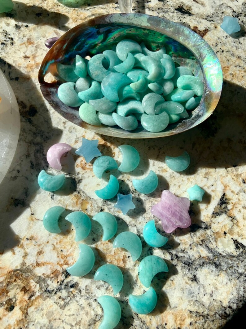Mini Amazonite Crystal Moon, Crescent Moon shaped crystals, mini crystals, crystals for grids