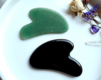Crystal Gua Sha Facial Massage Stone – Obsidian or Rose Quartz, Skin Care Tool for Lymphatic Drainage