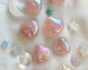 Aura Rose Quartz Heart, Small Crystal Hearts, Aura Quartz, Rose Quartz Hearts, Small Crystal Gift