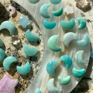 Mini Amazonite Crystal Moon, Crescent Moon shaped crystals, mini crystals, crystals for grids