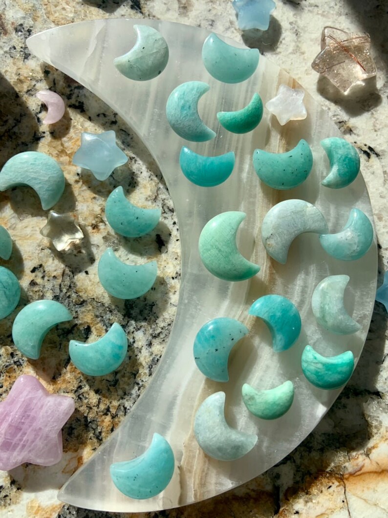 Mini Amazonite Crystal Moon, Crescent Moon shaped crystals, mini crystals, crystals for grids