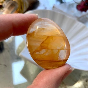 Small Golden Healer Palm stone, Golden Healer Quartz Palmstone, Meditation Stone, Pocket Crystal, Solar Plexus Healing
