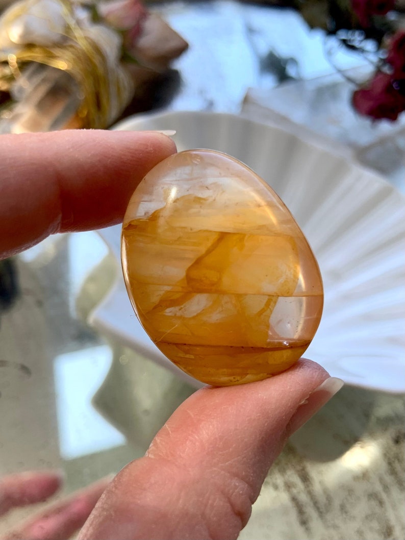Small Golden Healer Palm stone, Golden Healer Quartz Palmstone, Meditation Stone, Pocket Crystal, Solar Plexus Healing