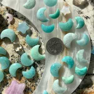 Mini Amazonite Crystal Moon, Crescent Moon shaped crystals, mini crystals, crystals for grids