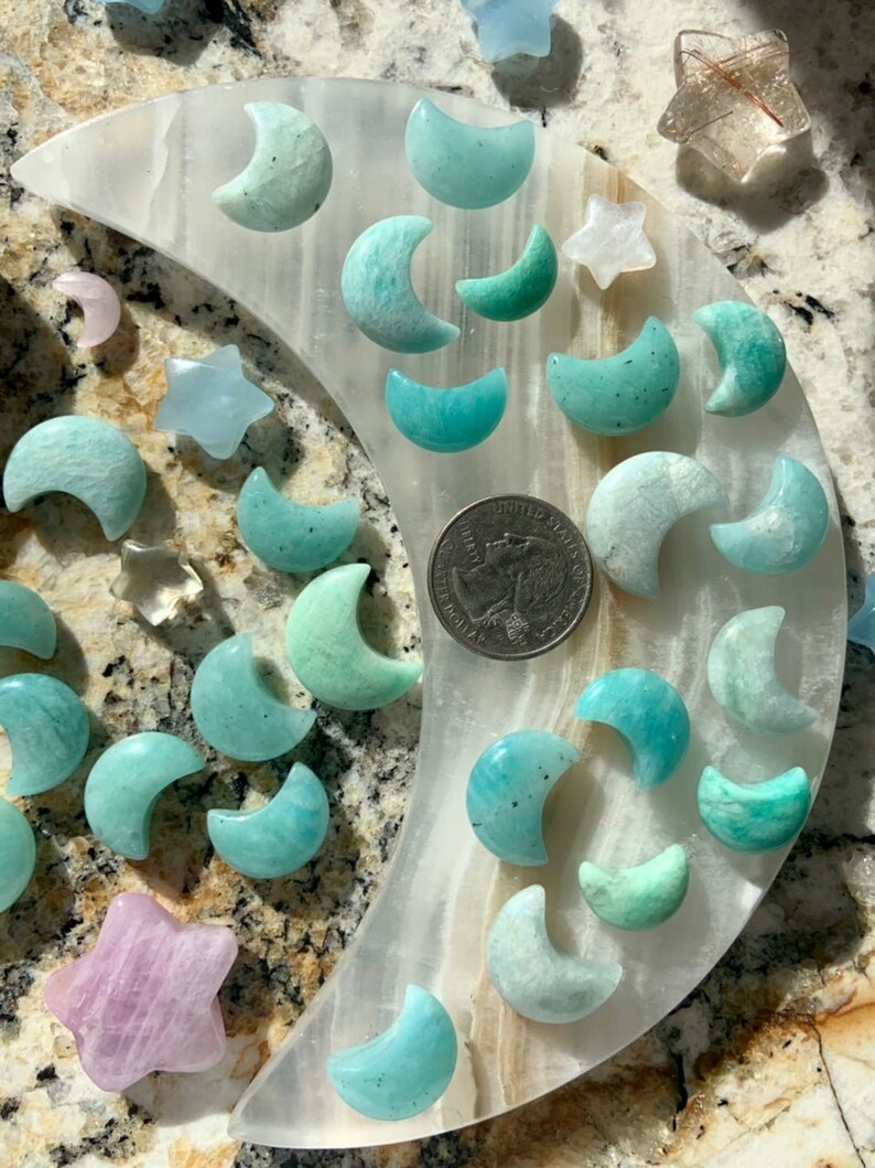 Mini Amazonite Crystal Moon, Crescent Moon shaped crystals, mini crystals, crystals for grids