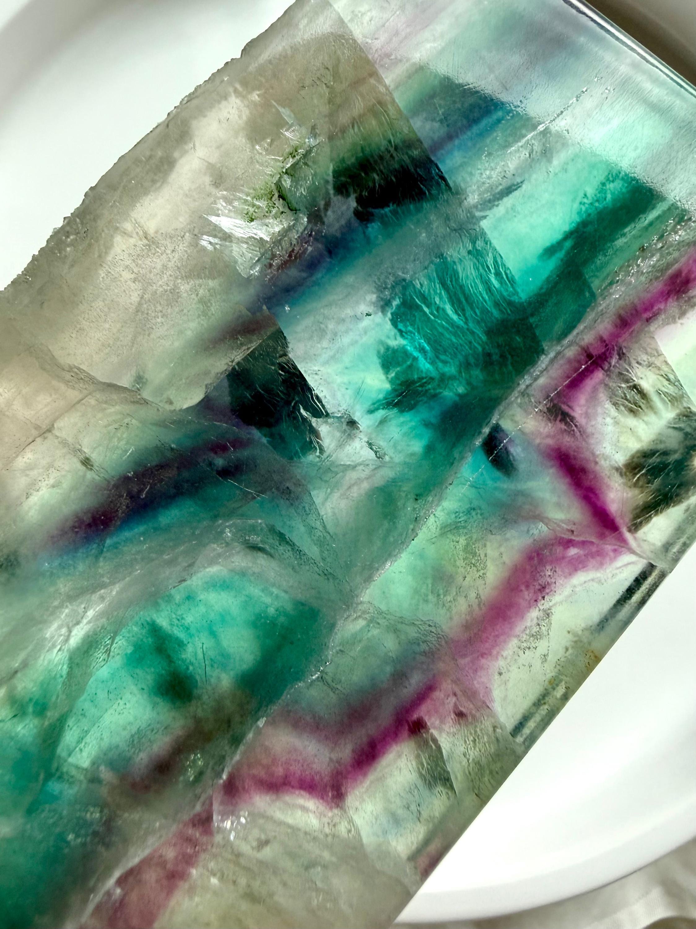 Teal Fluorite Slab - Polished Crystal For Clarity + Calm