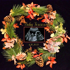 Baby Digital Sonogramm/Grußkarte zum Ausdrucken/Herbstkranz/Rechteck