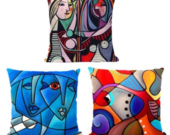 Picasso Style Abstract Throw Pillow Cover